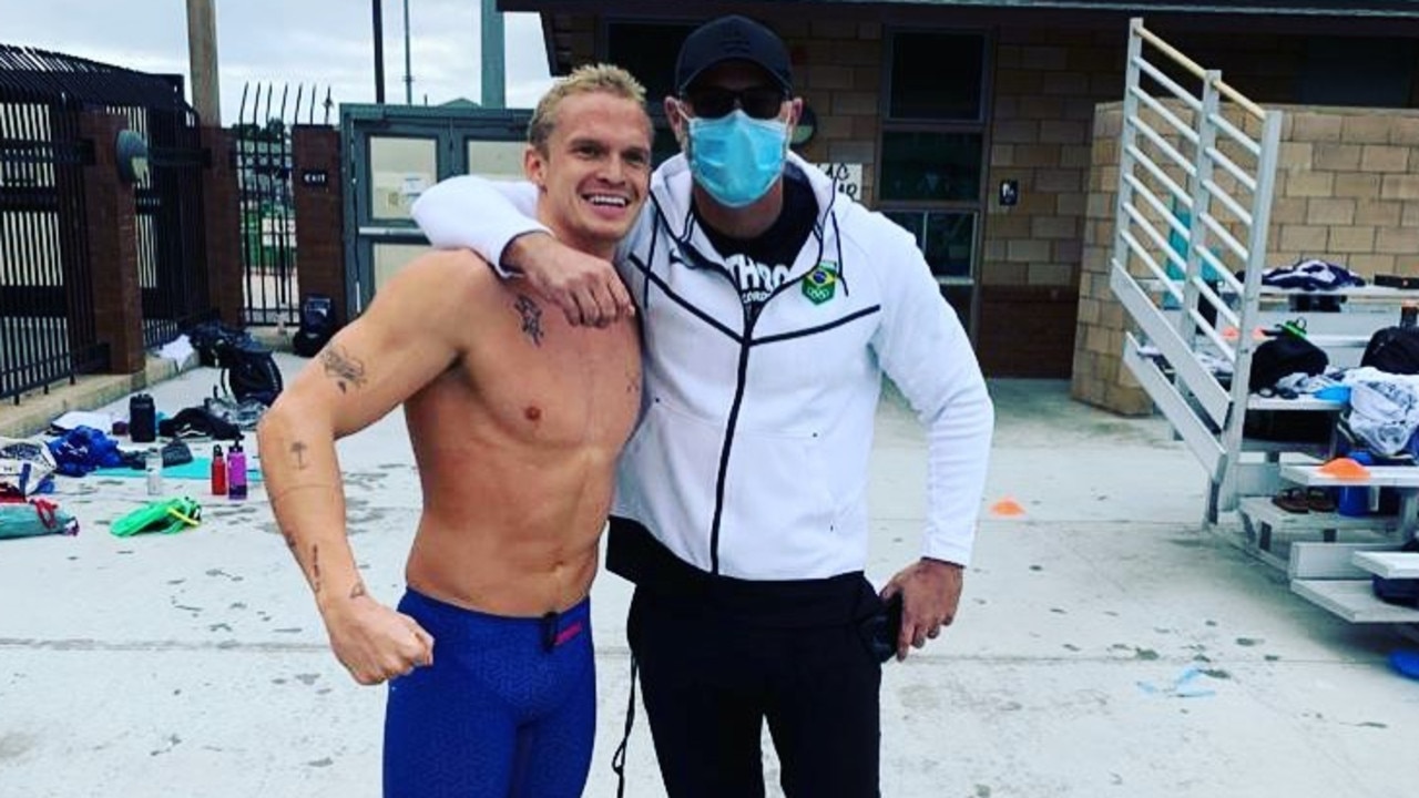 Hawke (right) during his time coaching Cody Simpson. Photo: Instagram