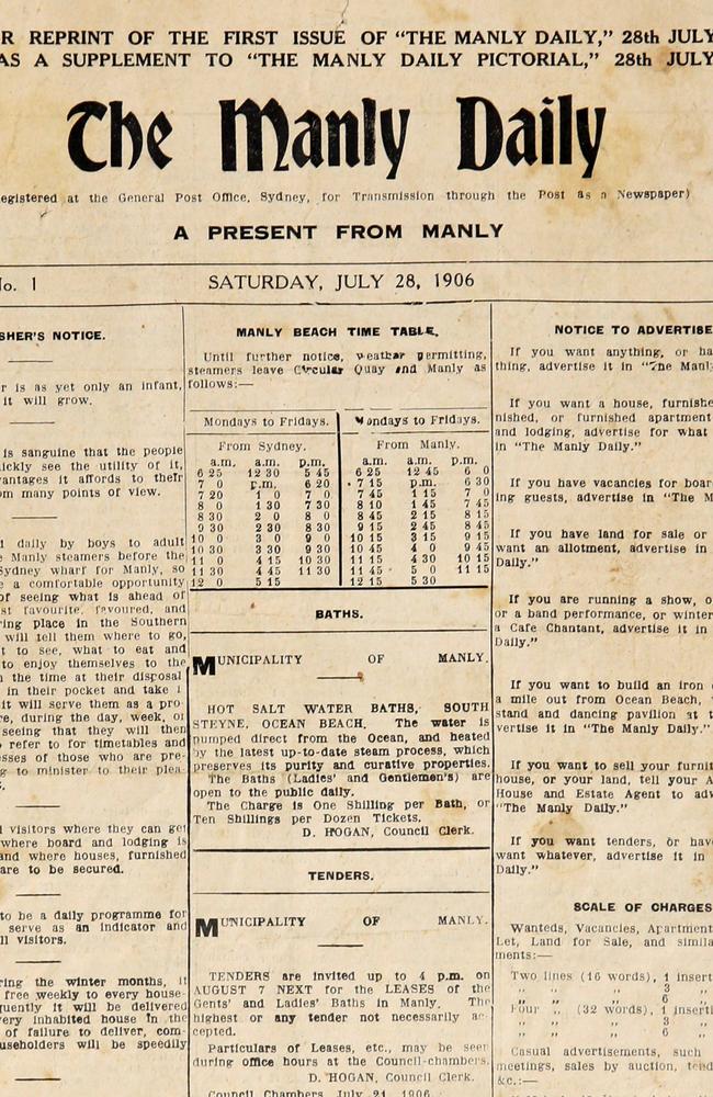 july 1906 front pages of about 110 old Manly Dailys for our 110th anniversary edition. The papers are in the Manly Daily office