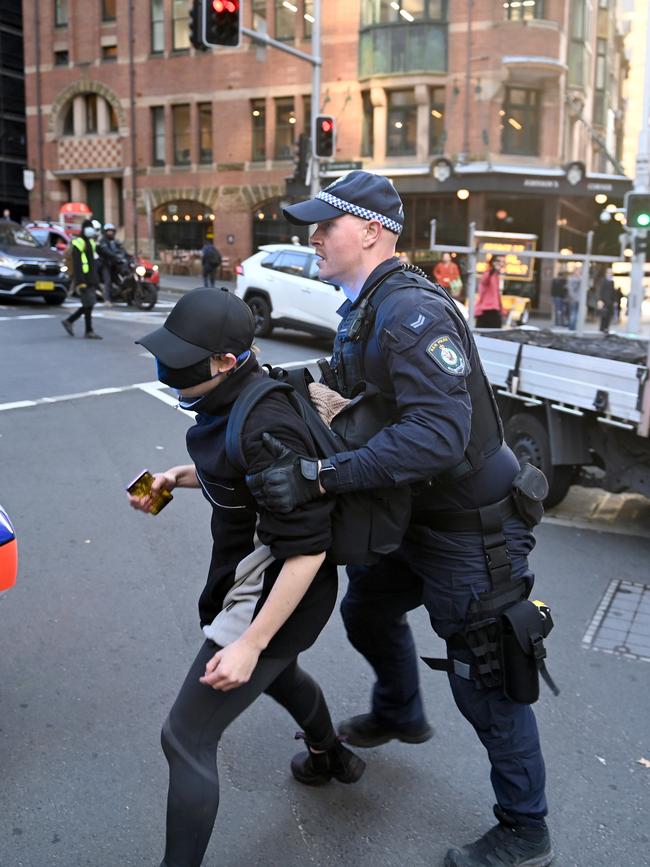 Protesters marched through Sydney’s CBD on Monday disrupting the traffic. Picture: NCA NewsWire/Jeremy Piper