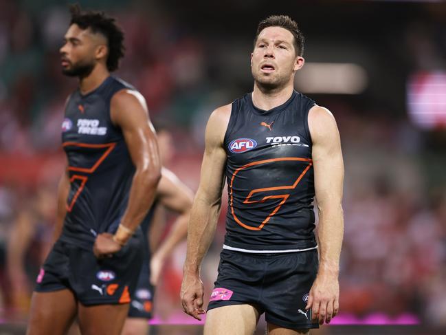 Toby Greene was dejected on the final siren on Saturday. Picture: Matt King/AFL Photos/via Getty Images.