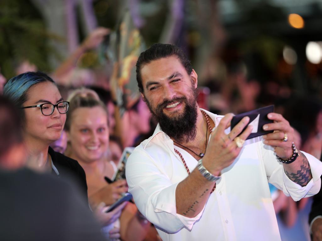 Jason Momoa at the Australian premiere of Aquaman. Picture: Nigel Hallett