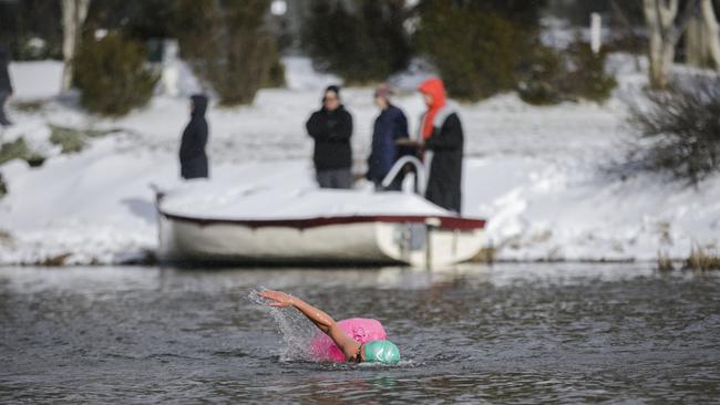 Doing the ice mile is a lonely job. Picture: Sean Davey.