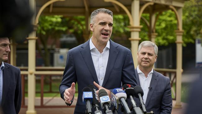 South Australian Premier Peter Malinauskas outside Prospect Oval launching 2024’s Gather Round fixture. Picture: Matt Loxton