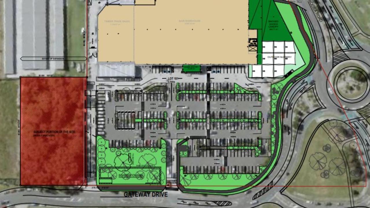 The red shaded area is where Bunnings Warehouse has proposed to build a bulk trades centre at Noosaville.