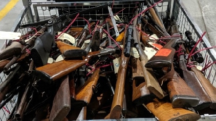 A court has heard this weapons cache was reported by a woman who had suffered emotional and sexual abuse at the owner’s hands. Picture: SA Police.