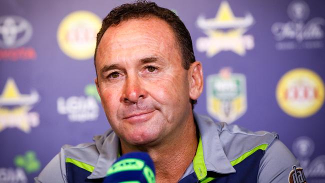 Raiders coach Ricky Stuart couldn’t comment on the referees after the game.