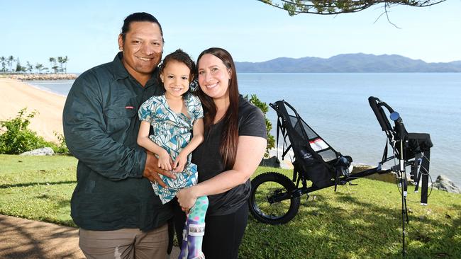 Courageous five-year-old Adelaide Tuimalealiifano, is set to take on an incredible challenge with her family Amanda and Jaster Tuimalealiifano, to raise awareness and funds for Multicentric Carpotarsal Osteolysis (MCTO). Picture: Shae Beplate.