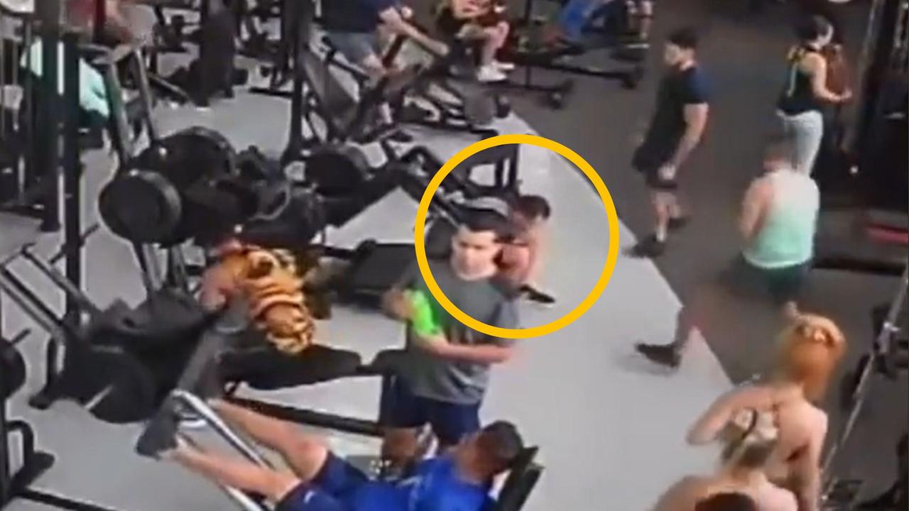 Footage shows the horrifying moment a squat machine lever crushes the neck of da Silva, 42, at a Brazilian gym. Picture: Twitter