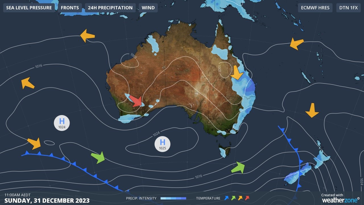 The east coast is expected to be wet on NYE. Picture: BOM.