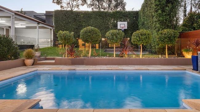 The pool and backyard basketball hoop.