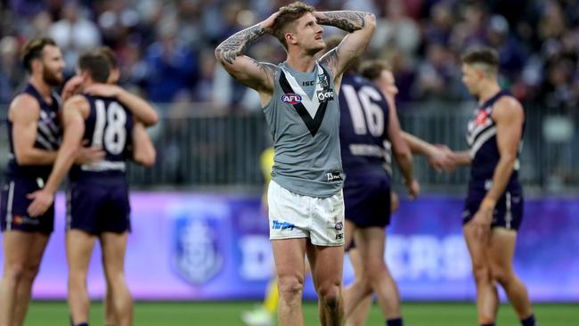 Hamish Hartlett made his return to AFL footy for the Power on the weekend. Picture: Richard Wainwright (AAP).