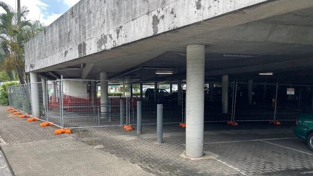 An area barricaded off due to a sinkhole at McGowan Drive Carpark, Innisfail.