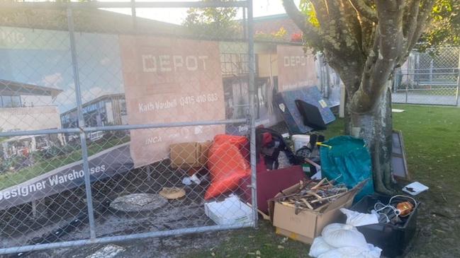 Belongings tossed to the kerb as tenants clean out the Byron storage sheds. Picture: John Bartram