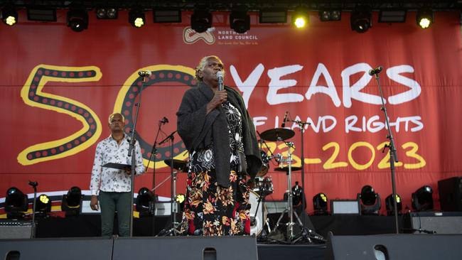 Yananymul Mununggurr Executive member of East Arnhem land at the Northern Land Council 50 Year Anniversary Concert in State Square, Parliament House, Darwin. Picture: Pema Tamang Pakhrin