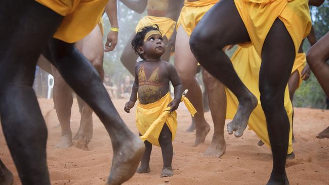 A young dancer during the opening ceremony of Garma Festival 2019. Picture: Melanie Faith Dove