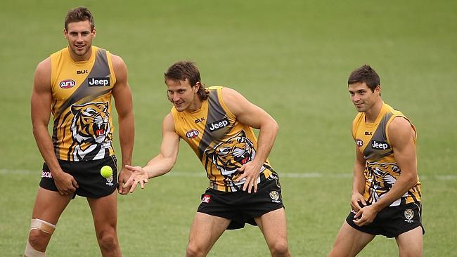 Shaun Hampson and Ivan Maric train at Punt Rd with Chris Knights.