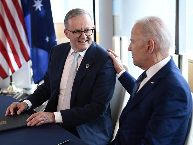 The state dinner was a classic pity invite but Anthony Albanese wasn’t too proud to accept. Picture: Brendan Smialowski (AFP)