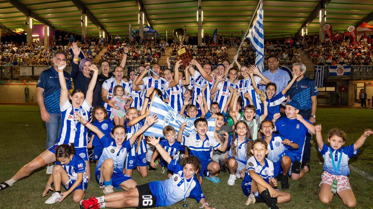 Action shots from the fifth annual GleNTi Cup between Hellenic AC and Darwin Olympic SC, June 3, 2025. Picture: Pema Tamang Pakhrin