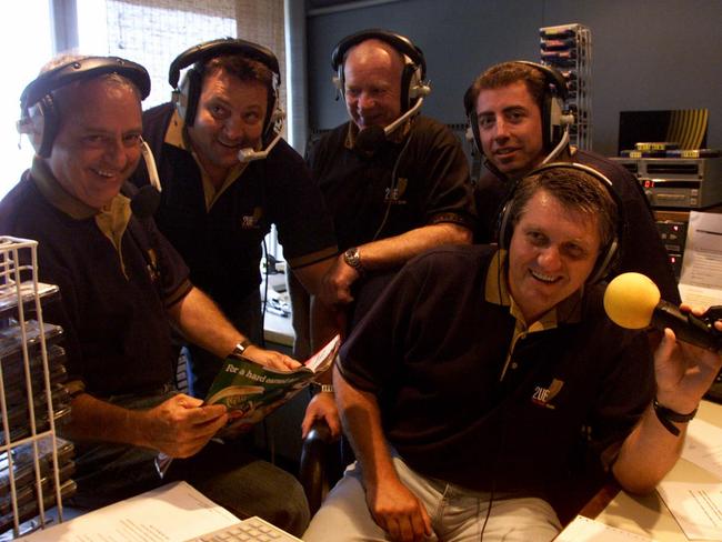 Radio 2UE Talking League team Peter Frilingos, Steve Roach, Bob Fulton, Greg Alexander and Ray Hadley. Picture: Brett Costello