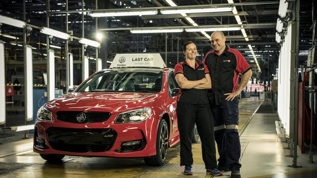 The final 2017 VF Commodore sedan rolls off the final assembly line at the Holden Elizabeth factory in South Australia. Picture: Randy Larcombe