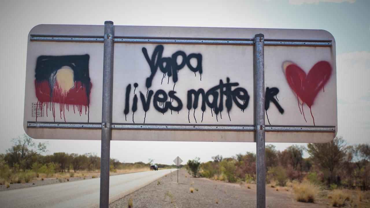 A sign on the Tanami Road to Yuendumu. Picture: Jason Walls