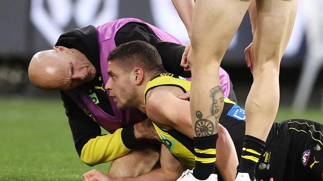 Dion Prestia after the bump. Picture: Michael Klein