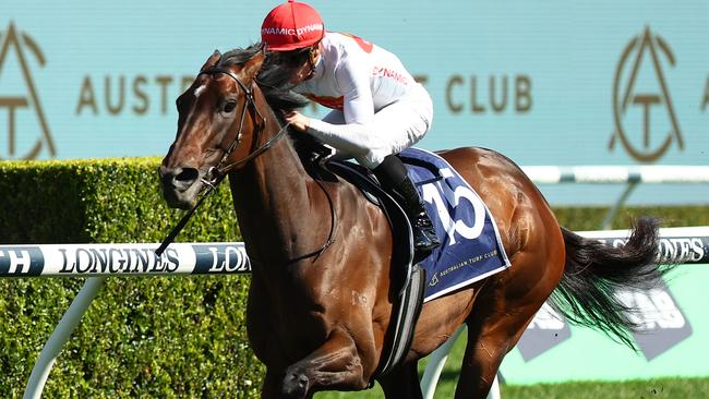 SYDNEY, AUSTRALIA - OCTOBER 14: James Mcdonald riding  I Am Me wins Race 6 Feel New Sydney Stakes during Sydney Racing - TAB Everest Day at Royal Randwick Racecourse on October 14, 2023 in Sydney, Australia. (Photo by Jeremy Ng/Getty Images)