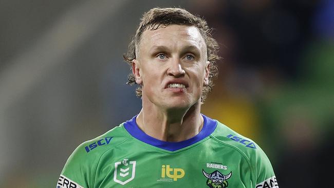 MELBOURNE, AUSTRALIA - JULY 17: Jack Wighton of the Raiders looks on during the round 18 NRL match between the Melbourne Storm and the Canberra Raiders at AAMI Park, on July 17, 2022, in Melbourne, Australia. (Photo by Mike Owen/Getty Images)