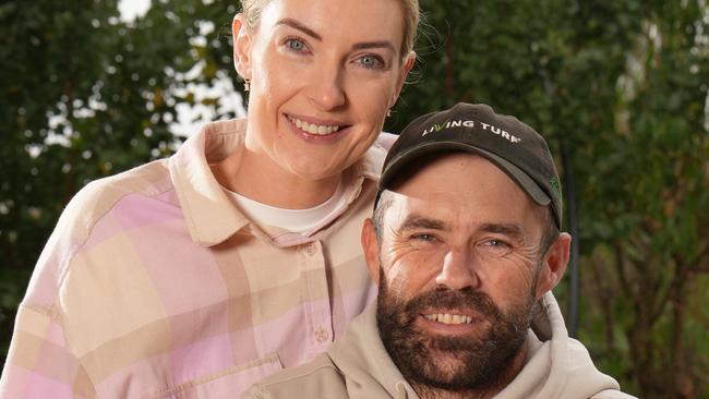 Haydn Reid, a father of two boys, Hunter,9, and Harvey,7, had his prostate out after a cancer diagnosis. Now with partner, Deb and her children, Lovise,9, and Erling,6, (both correct spelling), and Kelpie, ÃArrowÃ, at home in Meadows. 21 April, 2025. Picture: Dean Martin