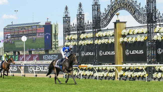 Gold Trip (James McDonald) finishes unplaced in the 2023 Melbourne Cup. Picture: Vince Caligiuri / Getty Images