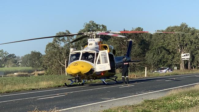 A teen has been rushed to Mackay Base Hospital in the RACQ CQ Rescue chopper after a crash on the Bruce Highway at Pindi Pindi, north of Mackay. Three vehicles collided near roadworks about 2.35pm Friday, July 16. Picture: Lillian Watkins