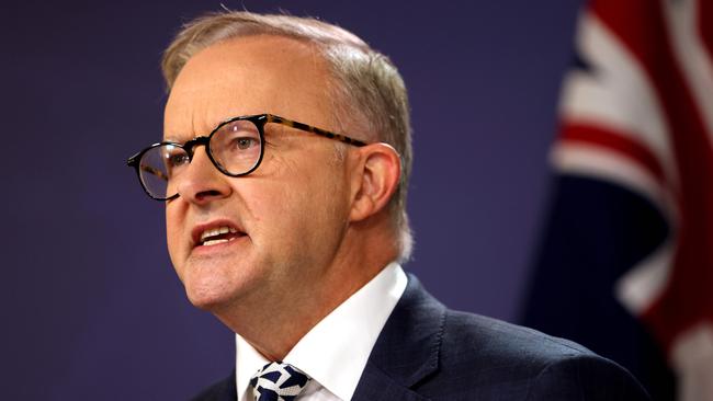 SYDNEY, AUSTRALIA - NewsWire Photos FEBRUARY 3, 2022: An angry leader of the Australian Labor Party Anthony Albanese pictured at a press conference in Sydney.Picture: NCA NewsWire / Damian Shaw