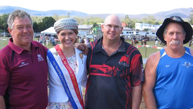 Queensland Miss Showgirl 2013 Donna Baker with winners of the Biggenden Show B Grade championship winners, Craig Wagner, Trent Johnson and Gary Skepper. Photo Erica Murree / Central &amp; North Burnett Times