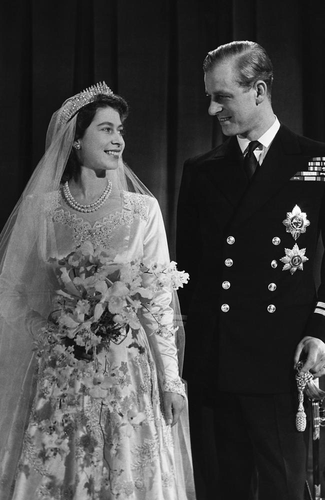 A radiant Princess Elizabeth on her wedding day with her husband Phillip, Duke of Edinburgh. Picture: Hulton-Deutsch Collection/CORBIS/Corbis via Getty