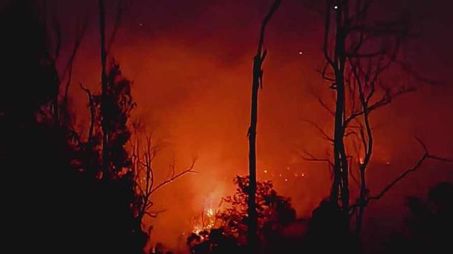 Flames from the Glens Creek Road, Nymboida blaze. Picture: Facebook