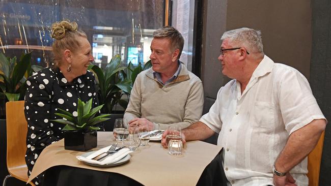 Mark Aiston and his support network - sister Cathy and best friend Brad - at Cardone's Seafood &amp; Grill. Picture: Tom Huntley