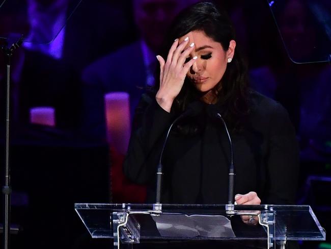 Kobe Bryant's wife Vanessa Bryant breaks down. Picture: AFP