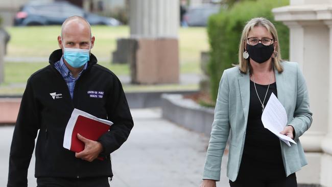 Covid Commander Jeroen Weimar with Acting Premier Jacinta Allan. Picture: David Crosling