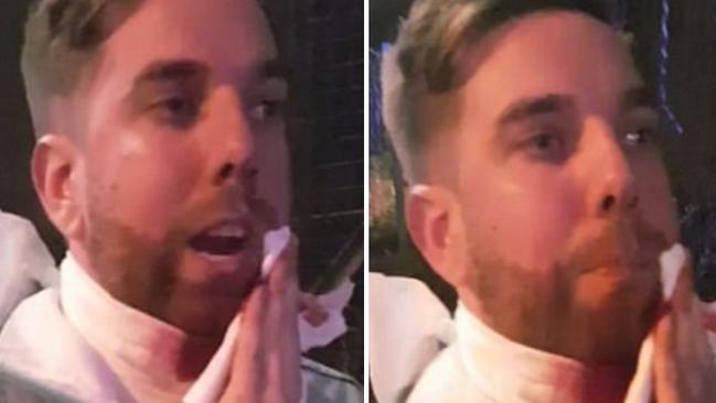 Darwin man Andrew Morrison was stabbed in the neck during the London Terror attack and survived to tell the tale with bandages wrapped around his wound on the scene.