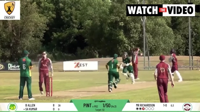 Batter loses grip of cricket bat