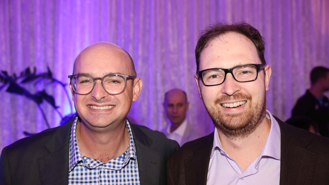 Chris Osborne and Dylan Hunt at the 2024 Gold Coast Marathon welcome function at Crowne Plaza Surfers Paradise for Gold Coast at Large. Picture, Portia Large.