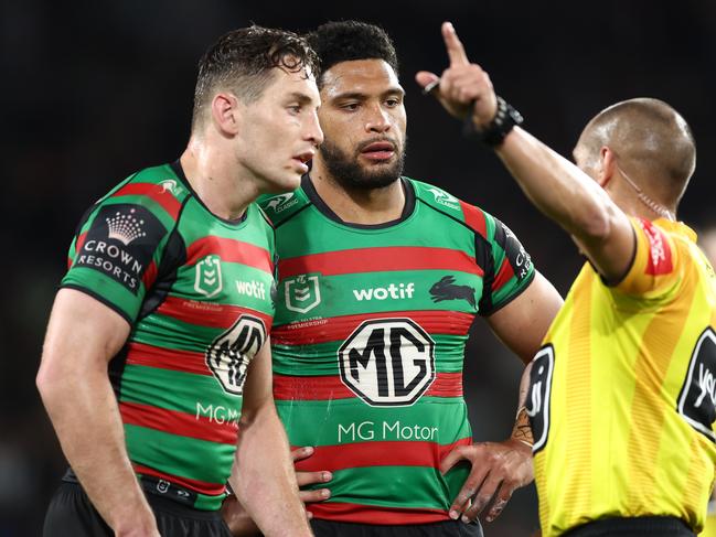 Taane Milne is sent to the sin bin during he Rabbitohs’ loss to Penrith. Picture: Getty Images