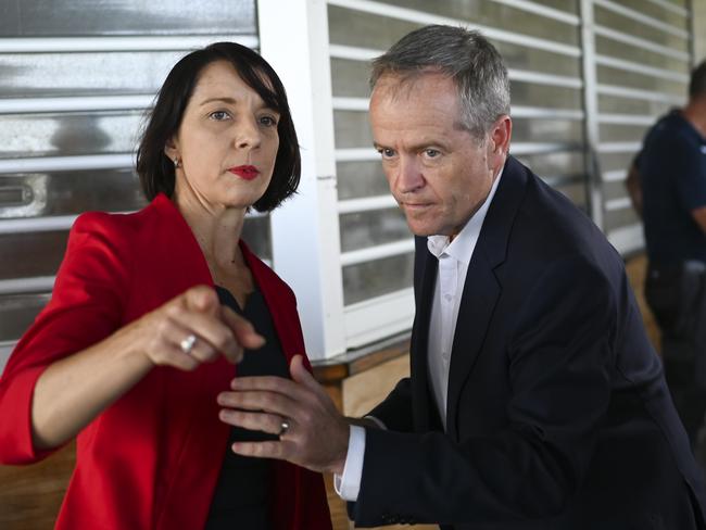 Australian Opposition Leader Bill Shorten and local Labor candidate for Dawson Belinda Hassan are seen during an announcement at Harrup Park Country Club in Mackay, Tuesday, April 23, 2019. (AAP Image/Lukas Coch) NO ARCHIVING