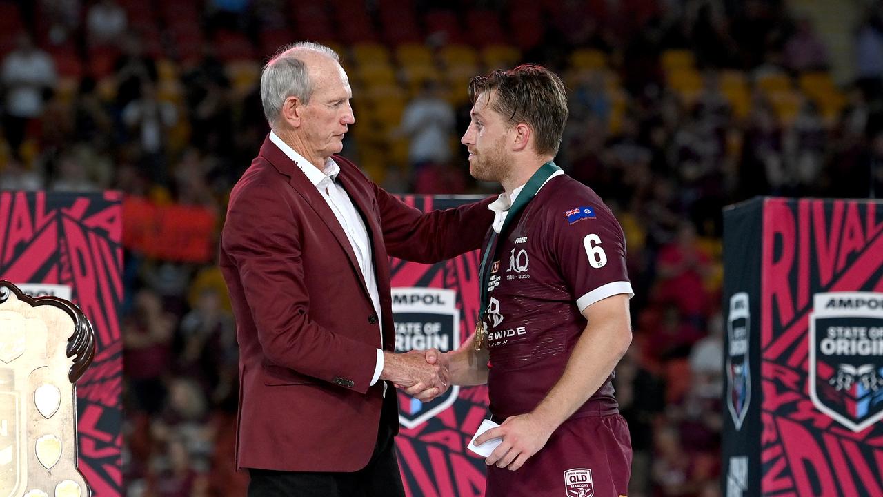 Dolphins coach Wayne Bennett is a huge fan of Munster after they teamed up to topple NSW in the Maroons’ Origin series win in 2020. Picture: Bradley Kanaris/Getty Images