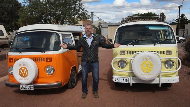 About to leave Kimba in replacement Kombi, Nelson, with Daisy, facing the long journey back to Gawler on a trailer. Picture Dean Martin