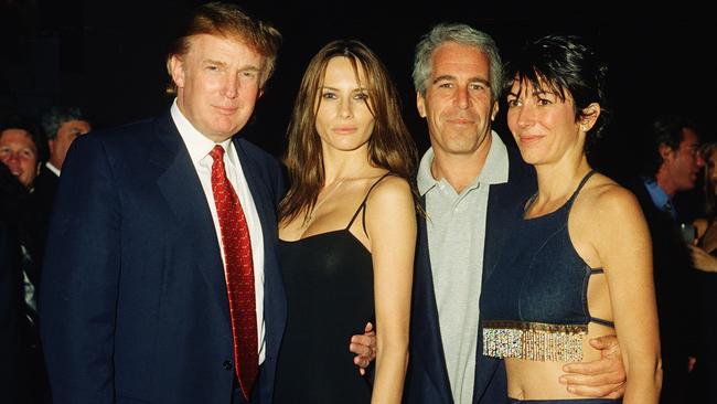 From left, Donald Trump and his girlfriend (and future wife), former model Melania, financier (and future convicted sex offender) Jeffrey Epstein, and British socialite Ghislaine Maxwell pose together at the Mar-a-Lago club, Florida in 2000.