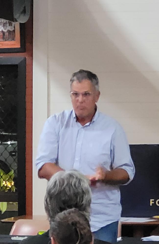 Sunshine Coast Wanderers new president Glenn Duncan addresses the crowd after the AGM. Picture: Matty Holdsworth