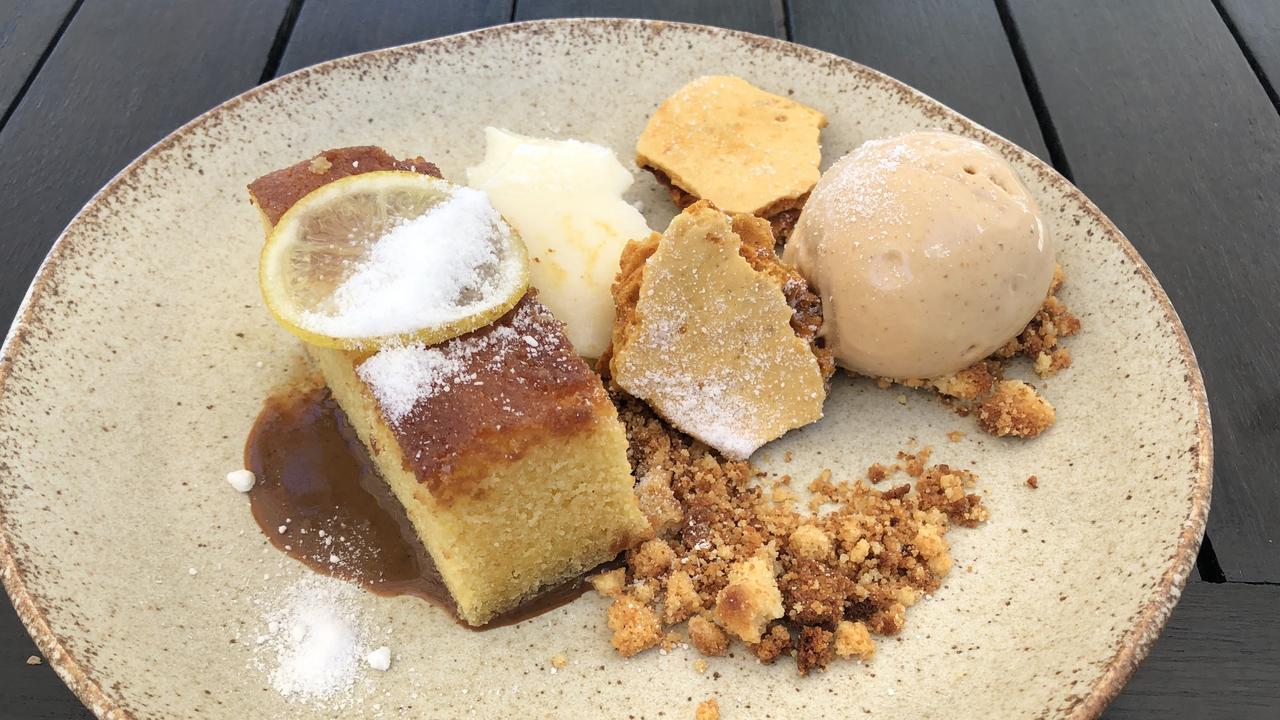 Lemon semolina cake with honeycomb, yoghurt marshmallow and condensed milk ice cream at Nu Nu, Palm Cove.