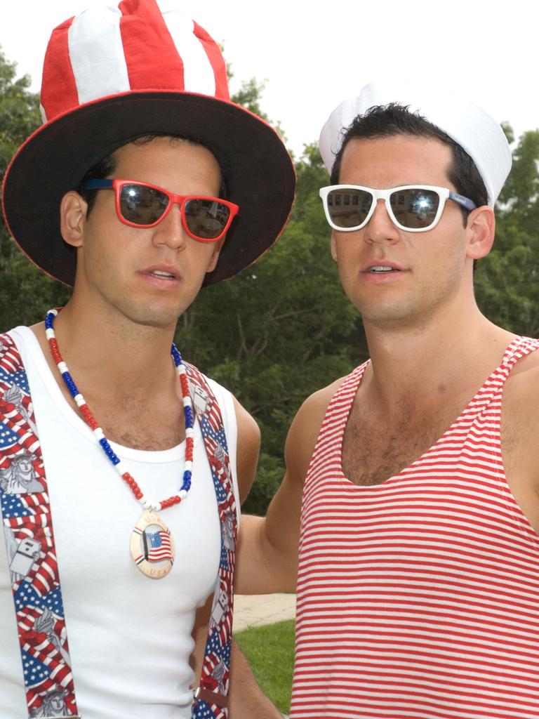 The Alexander twins are heirs to a multimillion-dollar fortune, pictured here at ‘Sir Ivan’s Castle’ in the Hamptons on July 3, 2011. Picture: Steven Henry/Getty Images