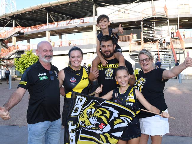 AFL Dreamtime Game Richmond V Essendon at Darwins TIO Stadium.  Paul Shannon, Gabby Shannon, Daniel Hill,James Hill, Debbie Shannon, Milla Fracaro  .    Pictures Katrina Bridgeford.